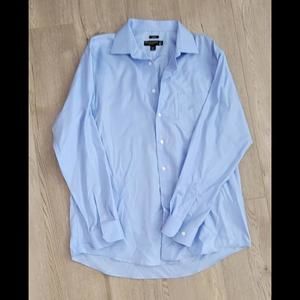 Pronto Uomo Men's Dress Shirt Sz 17 1/2 Tall Blue Non-Iron Slim Fit Button Up